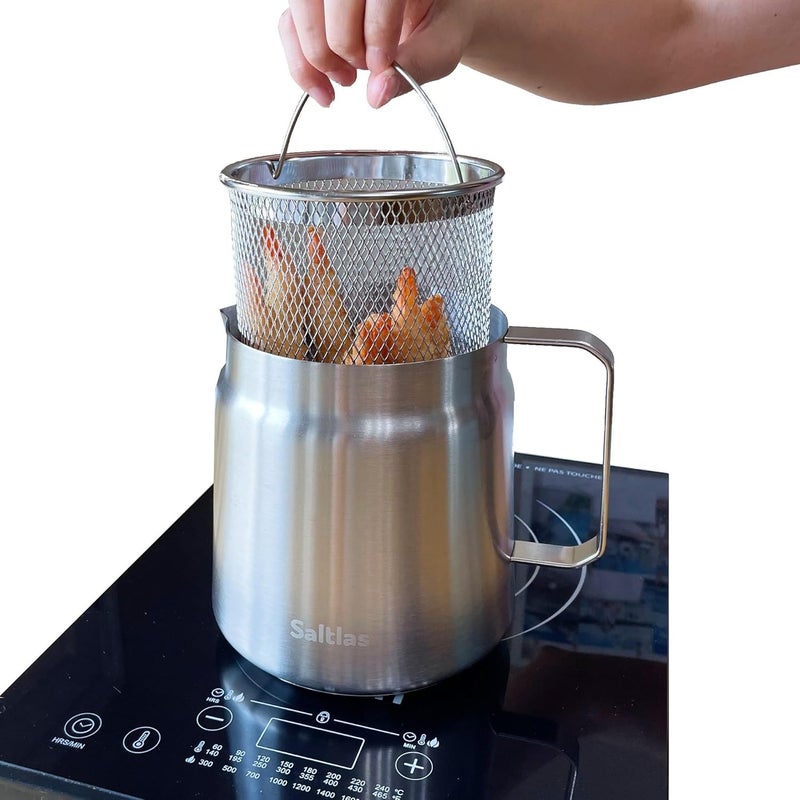 Saltlas Deep Fryer Pot with Basket and Oil Strainer, 304 Stainless Steel Deep Frying Pot for French Fries, Chicken, or Japanese Tempura, 2L (2Qt) - Image 1